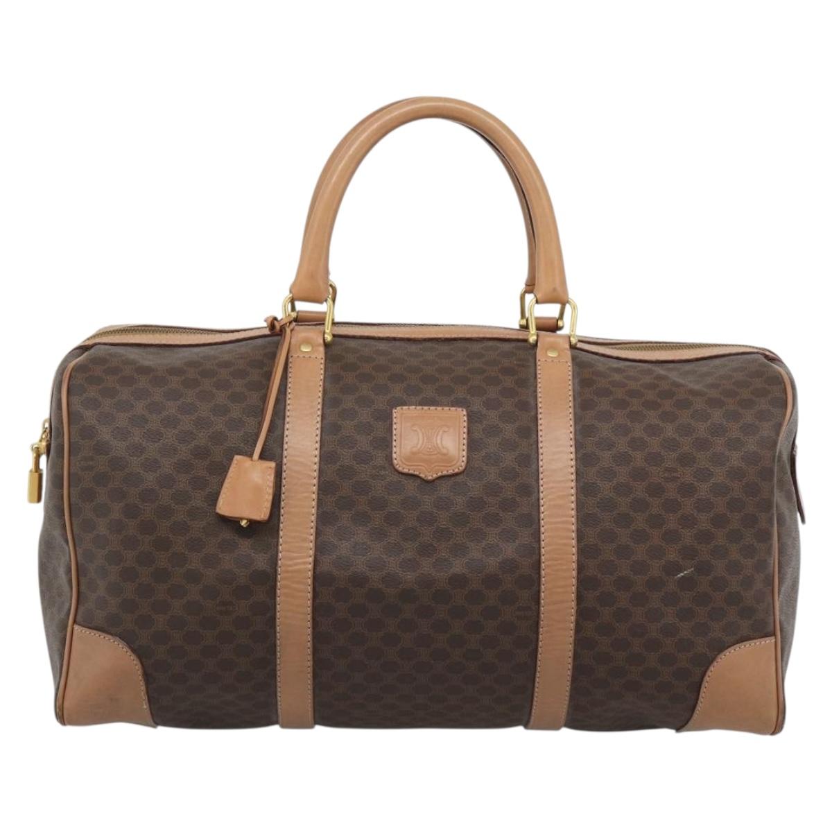 CELINE Macadam Boston Bag PVC Leather Brown Gold Tone Auth ka5345A