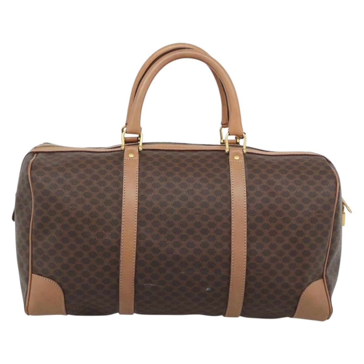 CELINE Macadam Boston Bag PVC Leather Brown Gold Tone Auth ka5345A