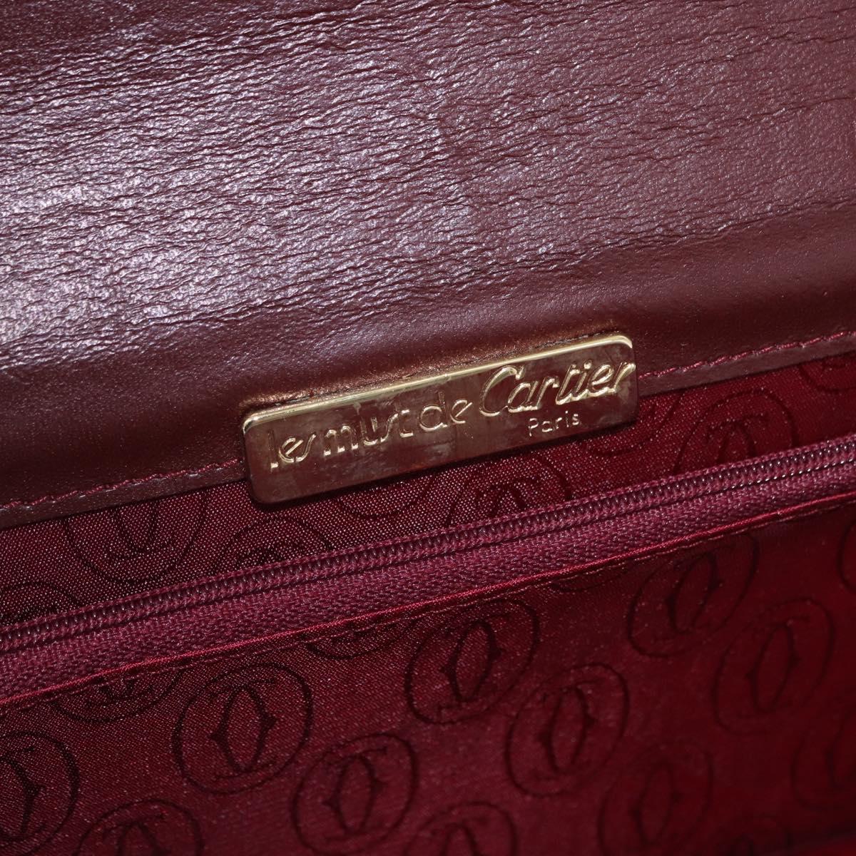 CARTIER Must Line Shoulder Bag Leather Bordeaux Gold Tone Auth ka5348