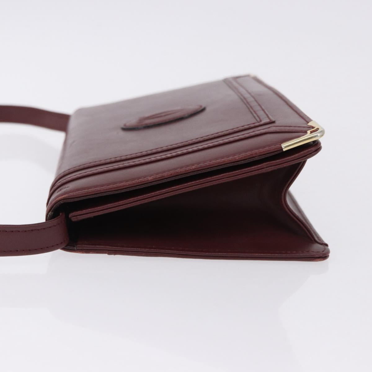 CARTIER Must Line Shoulder Bag Leather Bordeaux Gold Tone Auth ka5348