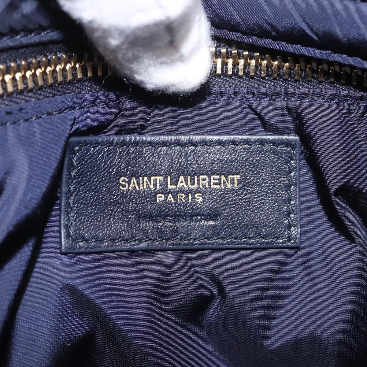 SAINT LAURENT Shoulder Bag Nylon Navy Gold Tone 733294 Auth ka5349M