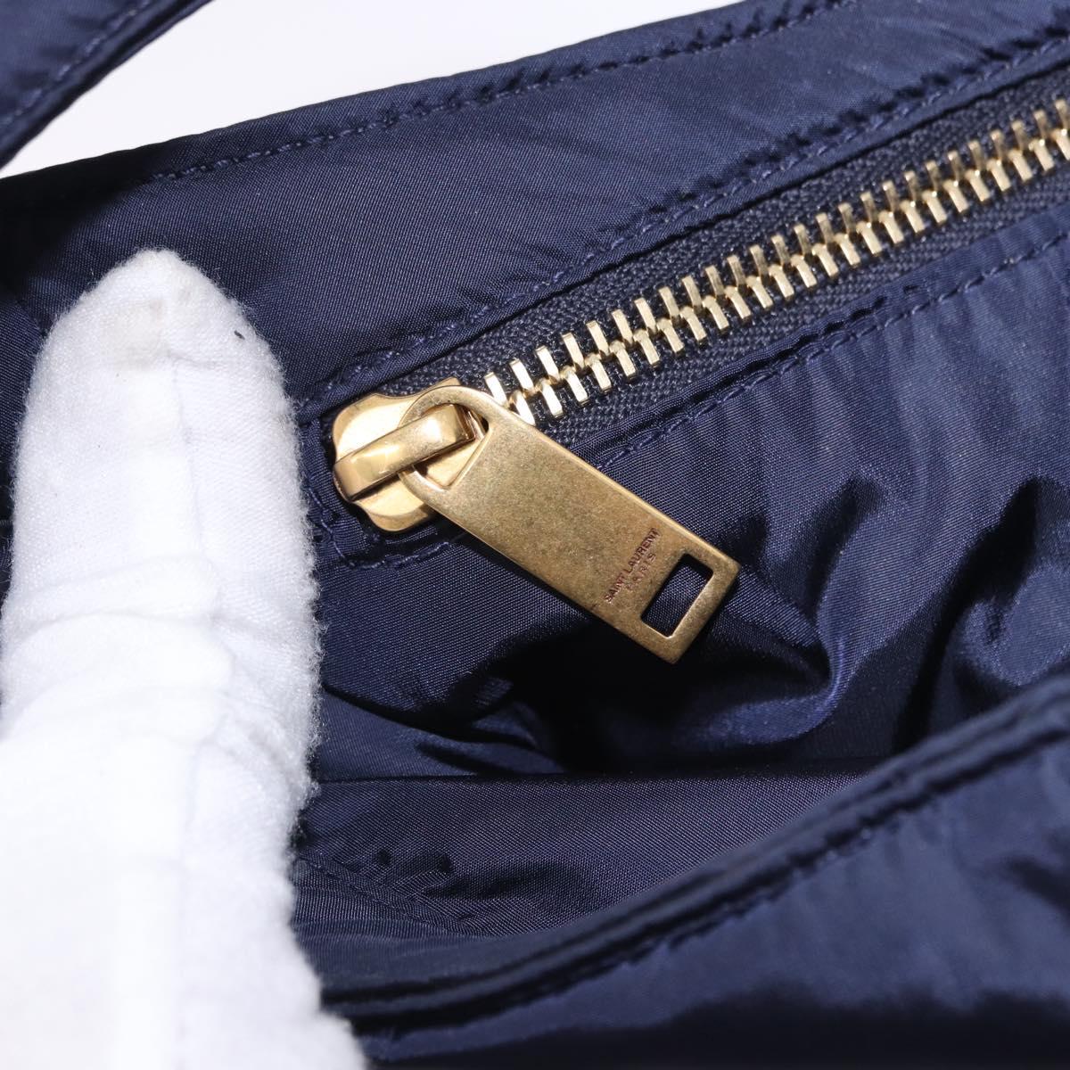 SAINT LAURENT Shoulder Bag Nylon Navy Gold Tone 733294 Auth ka5349M