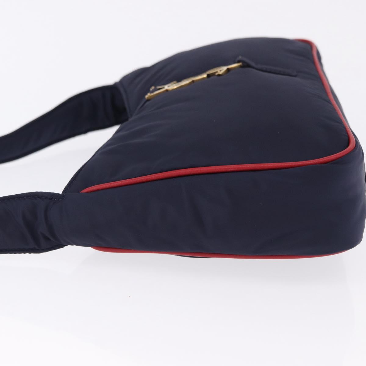 SAINT LAURENT Shoulder Bag Nylon Navy Gold Tone 733294 Auth ka5349M