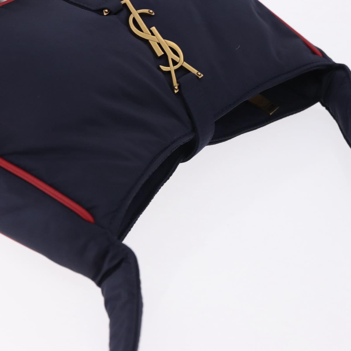 SAINT LAURENT Shoulder Bag Nylon Navy Gold Tone 733294 Auth ka5349M