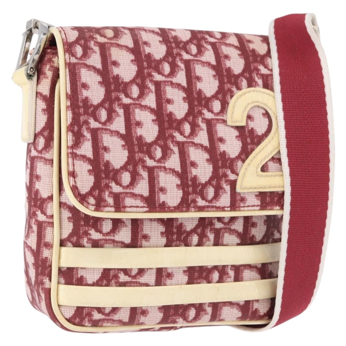 Christian Dior Trotter Shoulder Bag PVC Leather Red Silver Auth ka5350A