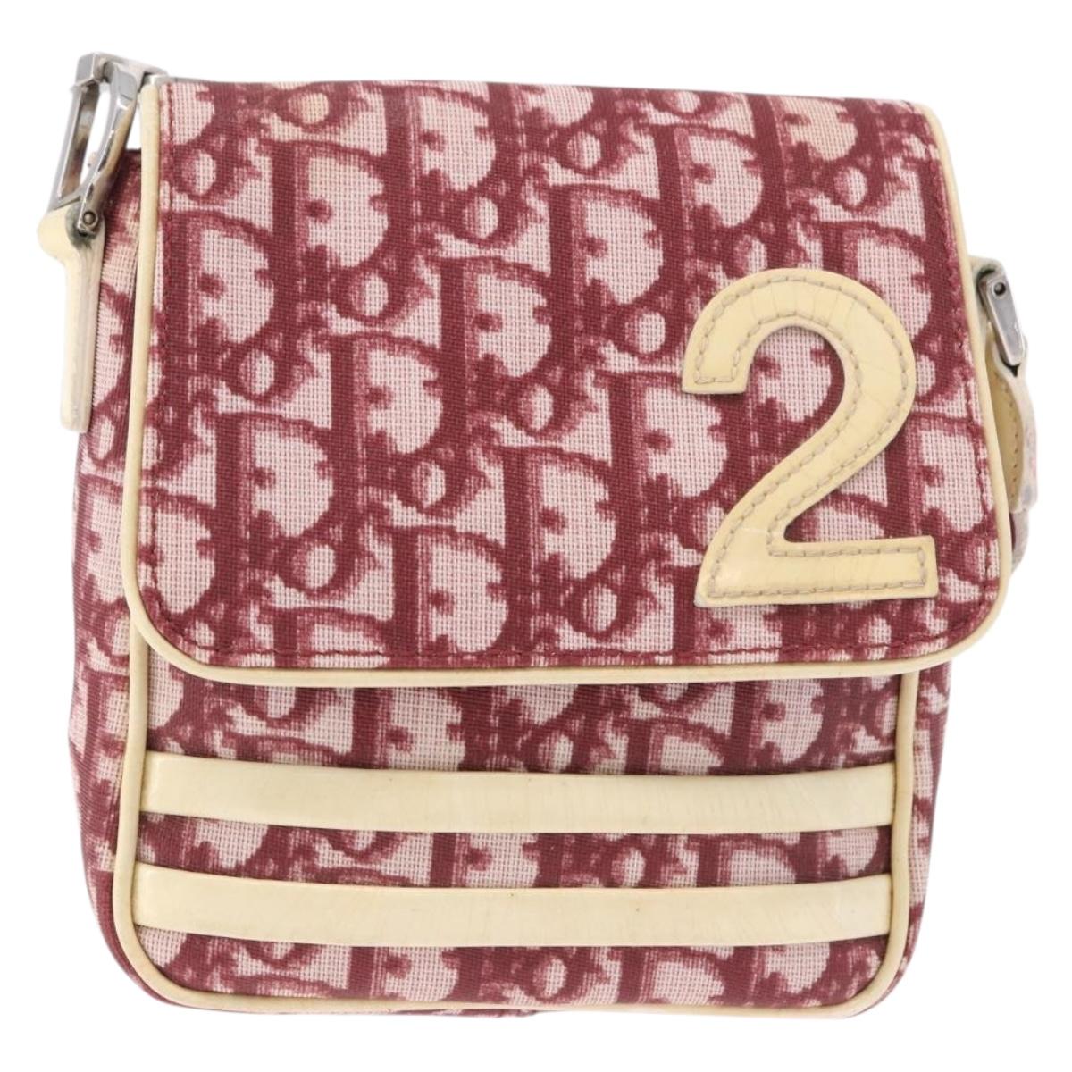 Christian Dior Trotter Shoulder Bag PVC Leather Red Silver Auth ka5350A