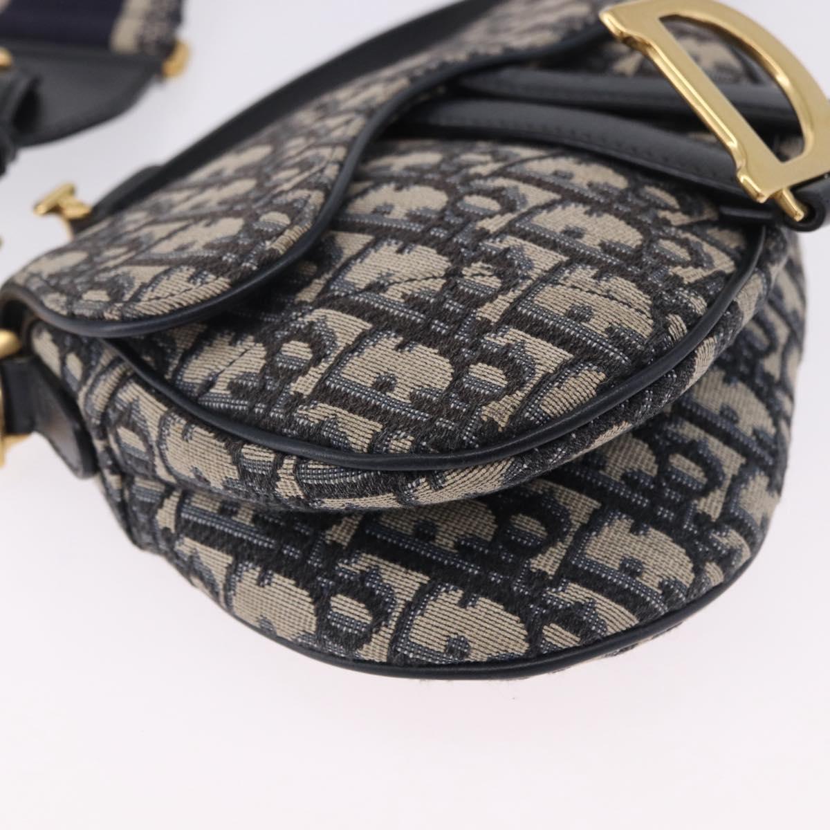 Christian Dior Trotter Saddle Hand Bag 2way Navy Gold Tone Auth ka5351M