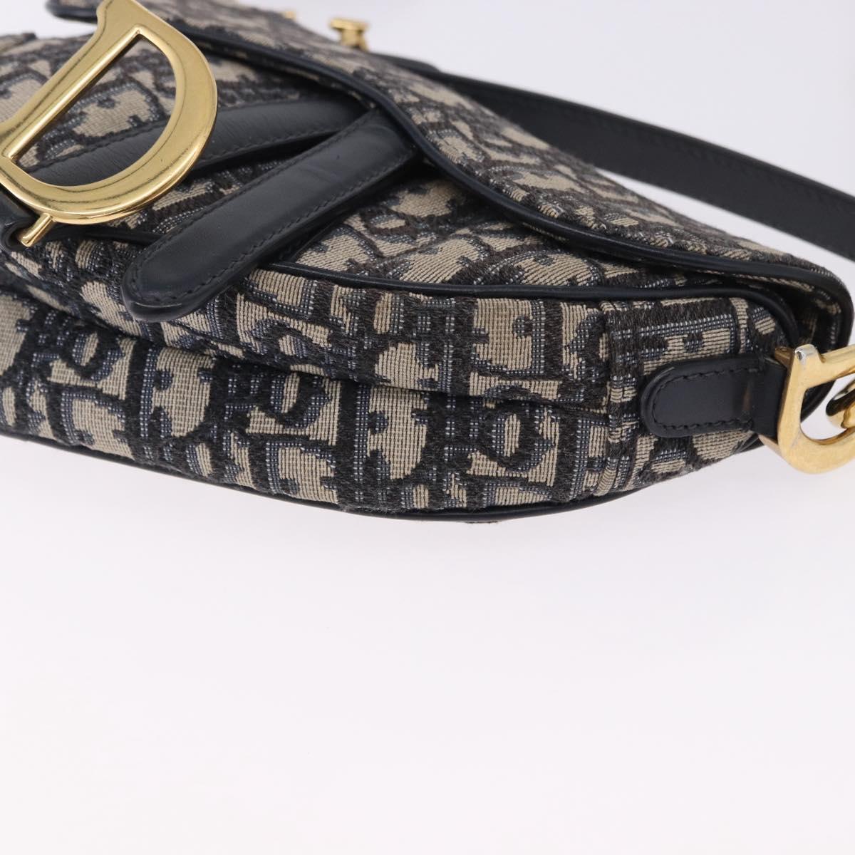 Christian Dior Trotter Saddle Hand Bag 2way Navy Gold Tone Auth ka5351M
