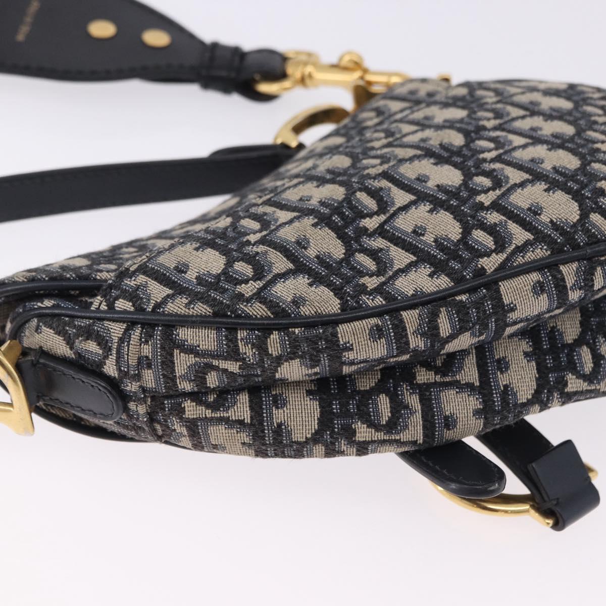 Christian Dior Trotter Saddle Hand Bag 2way Navy Gold Tone Auth ka5351M