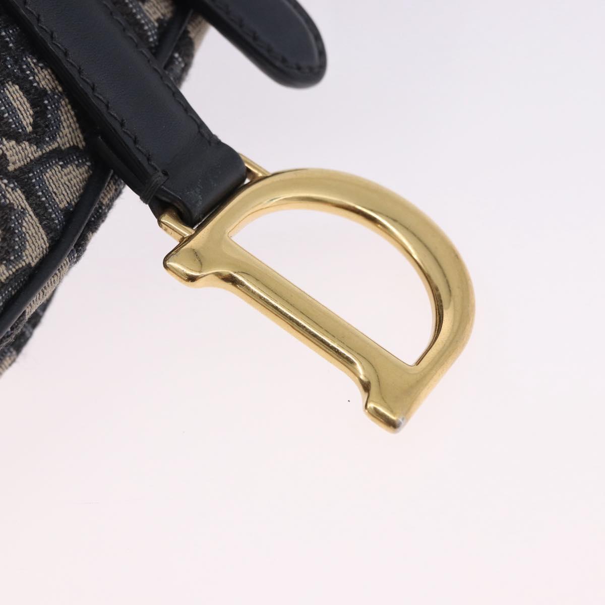 Christian Dior Trotter Saddle Hand Bag 2way Navy Gold Tone Auth ka5351M