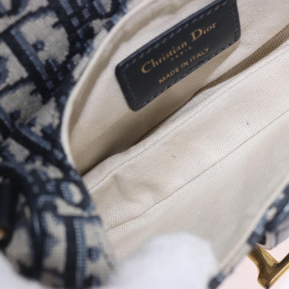 Christian Dior Trotter Saddle Hand Bag 2way Navy Gold Tone Auth ka5351M