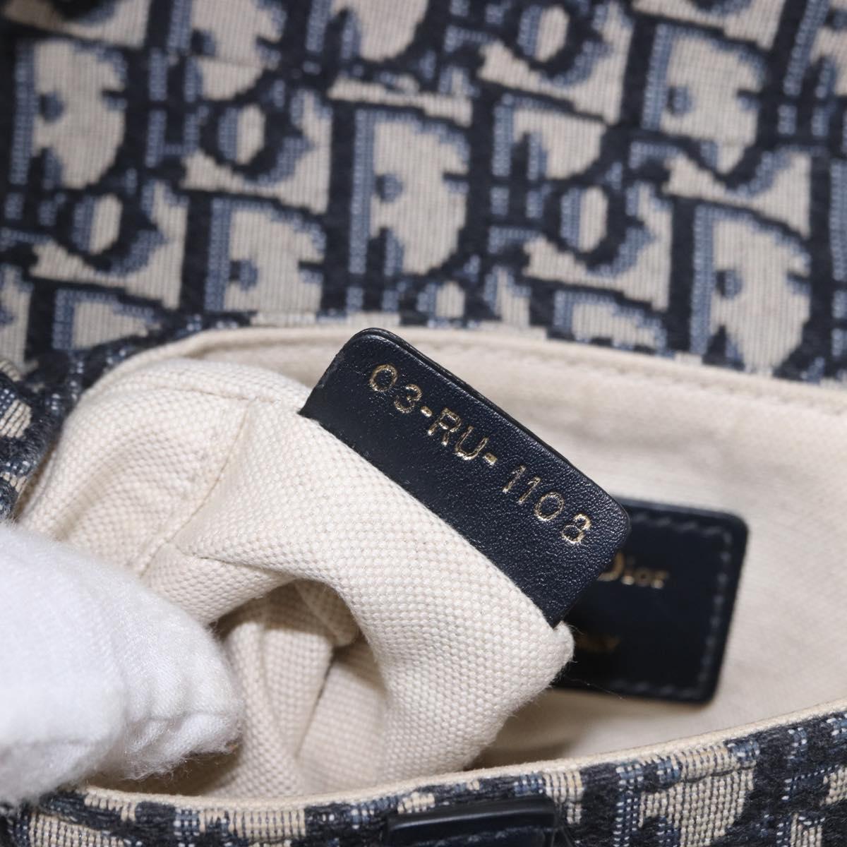 Christian Dior Trotter Saddle Hand Bag 2way Navy Gold Tone Auth ka5351M