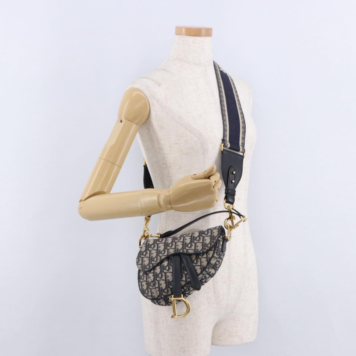 Christian Dior Trotter Saddle Hand Bag 2way Navy Gold Tone Auth ka5351M