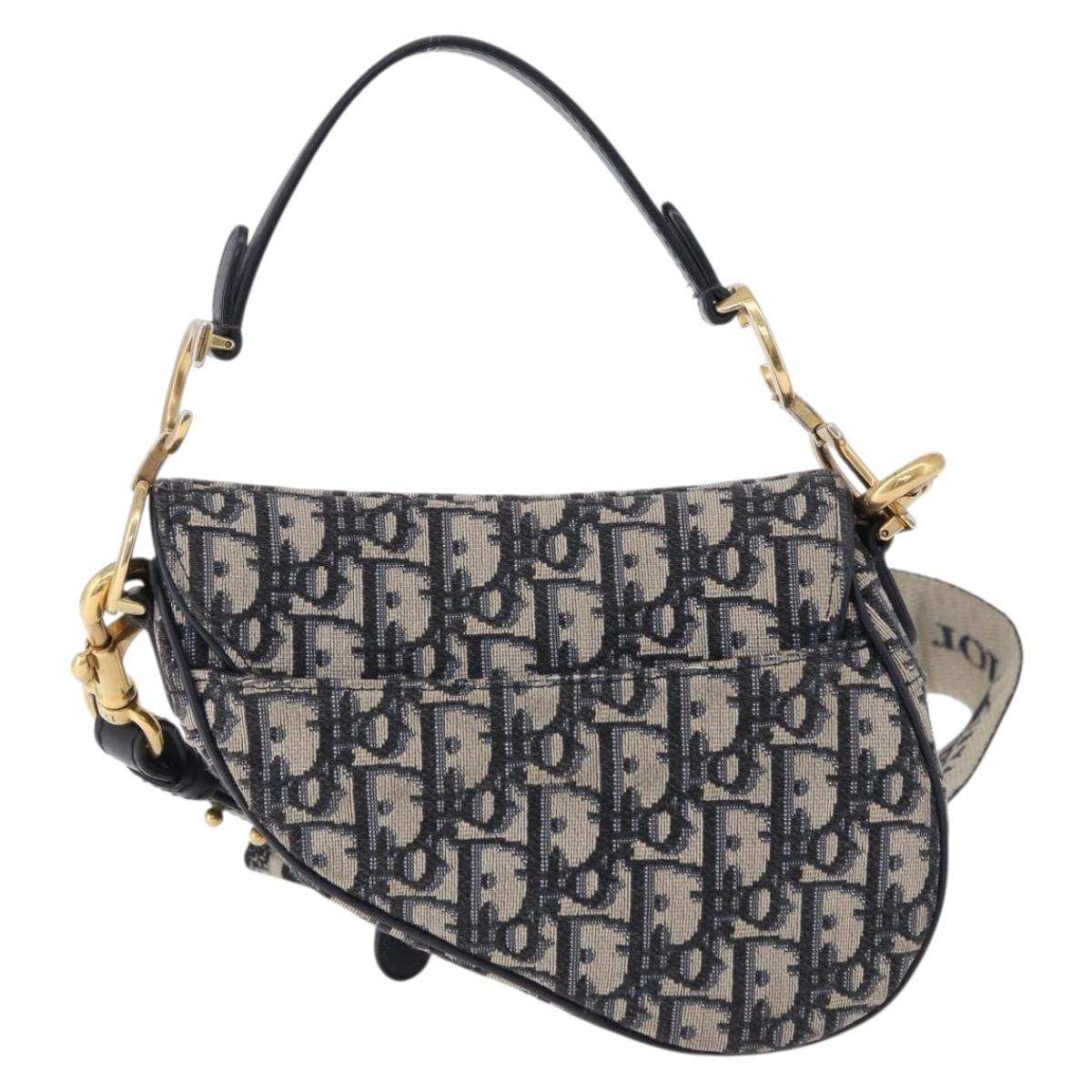 Christian Dior Trotter Saddle Hand Bag 2way Navy Gold Tone Auth ka5351M