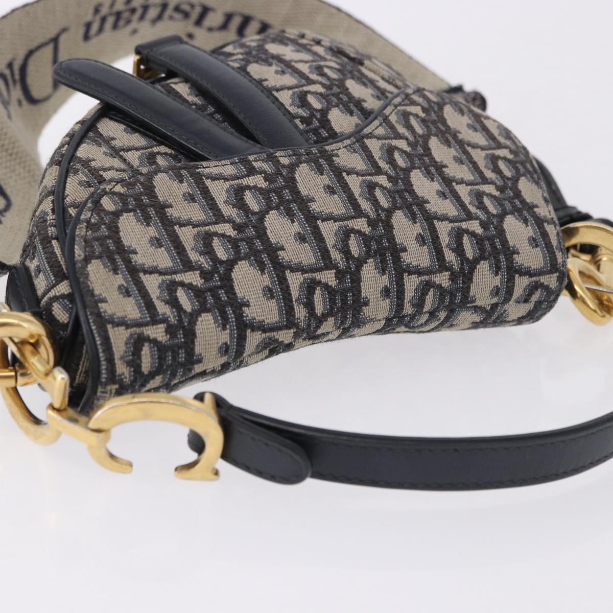 Christian Dior Trotter Saddle Hand Bag 2way Navy Gold Tone Auth ka5351M