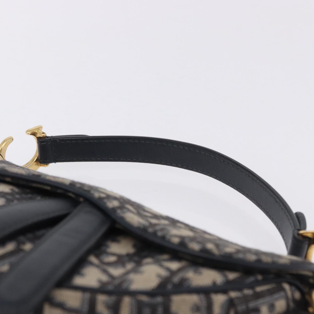 Christian Dior Trotter Saddle Hand Bag 2way Navy Gold Tone Auth ka5351M