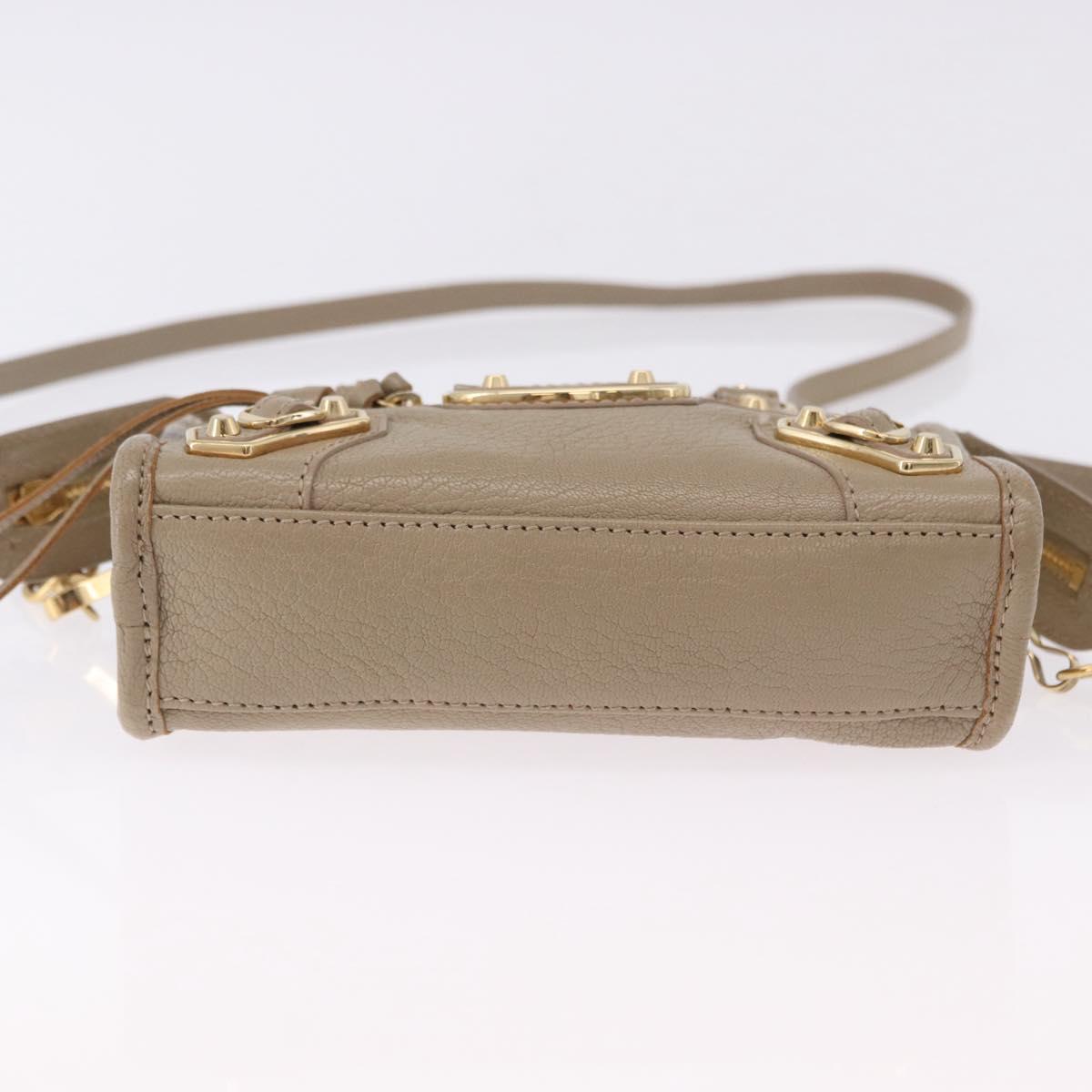 BALENCIAGA Mini City Hand Bag Leather 2way Beige Gold Tone 453293 Auth ka5352V