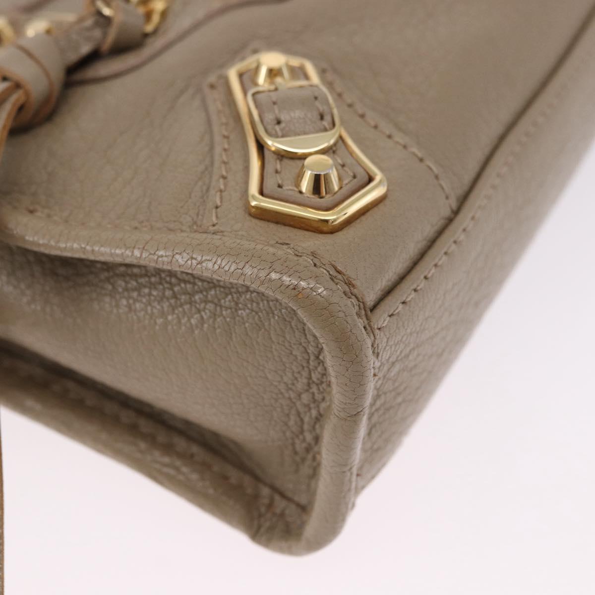 BALENCIAGA Mini City Hand Bag Leather 2way Beige Gold Tone 453293 Auth ka5352V