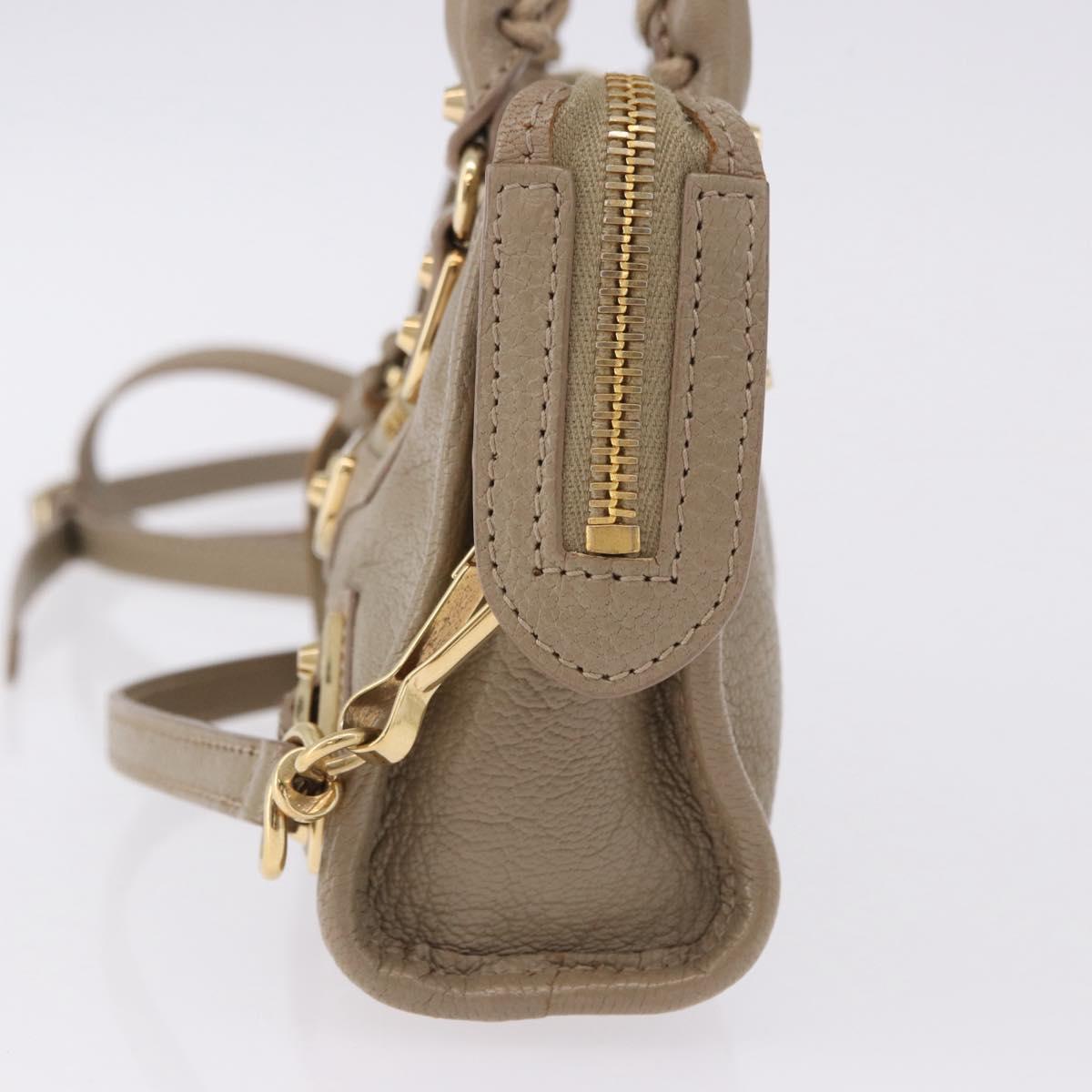 BALENCIAGA Mini City Hand Bag Leather 2way Beige Gold Tone 453293 Auth ka5352V