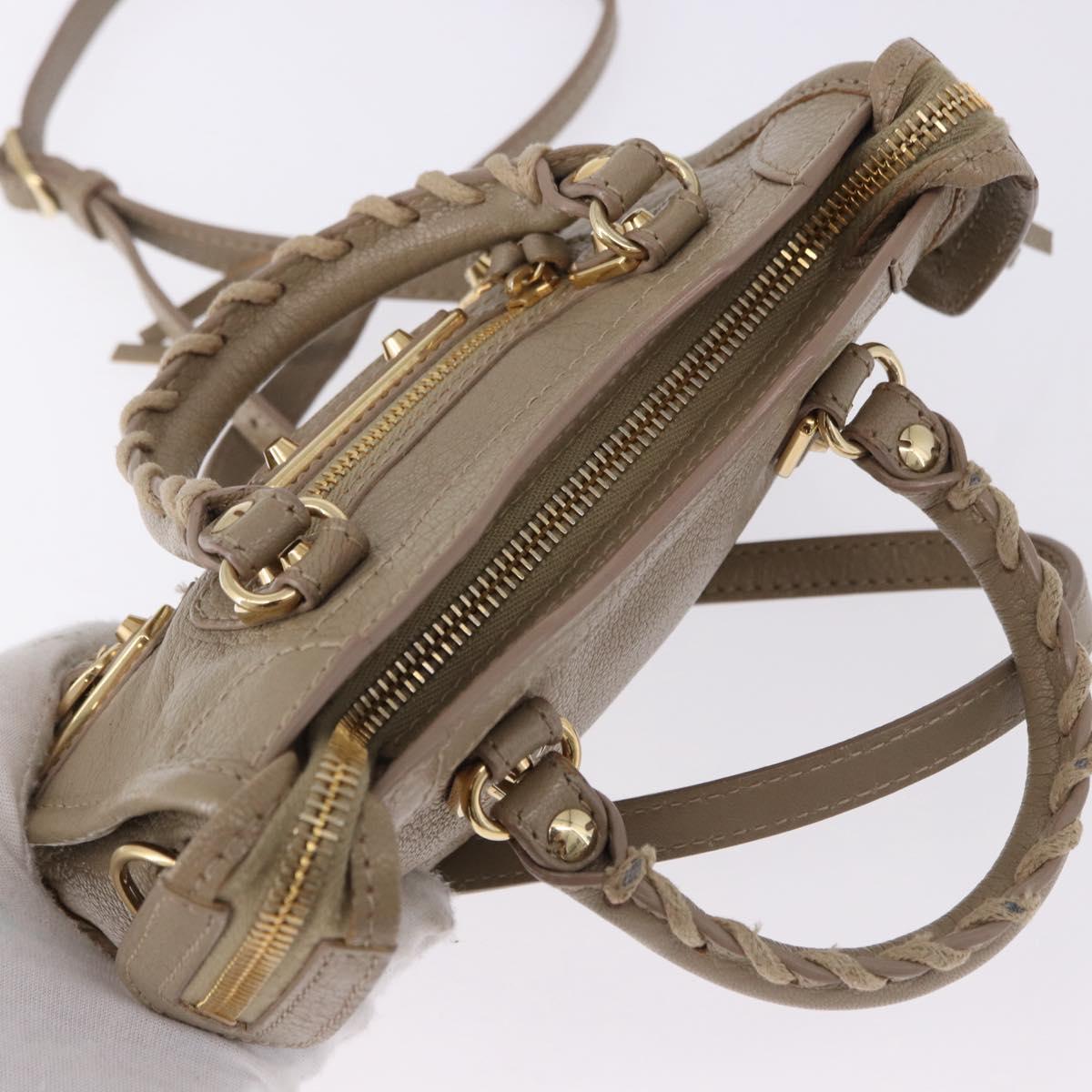 BALENCIAGA Mini City Hand Bag Leather 2way Beige Gold Tone 453293 Auth ka5352V