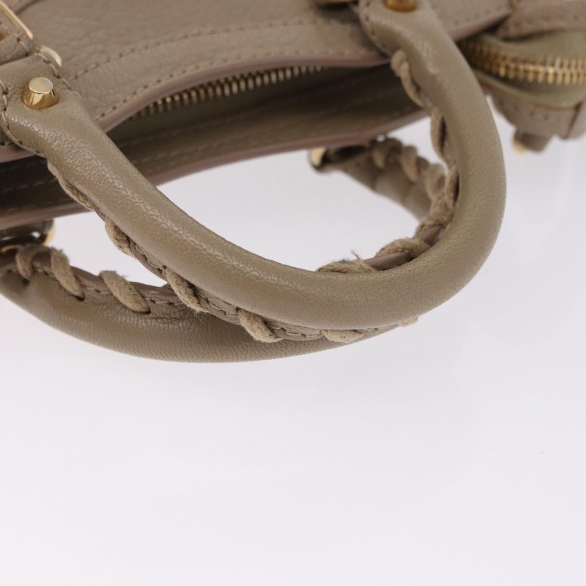 BALENCIAGA Mini City Hand Bag Leather 2way Beige Gold Tone 453293 Auth ka5352V