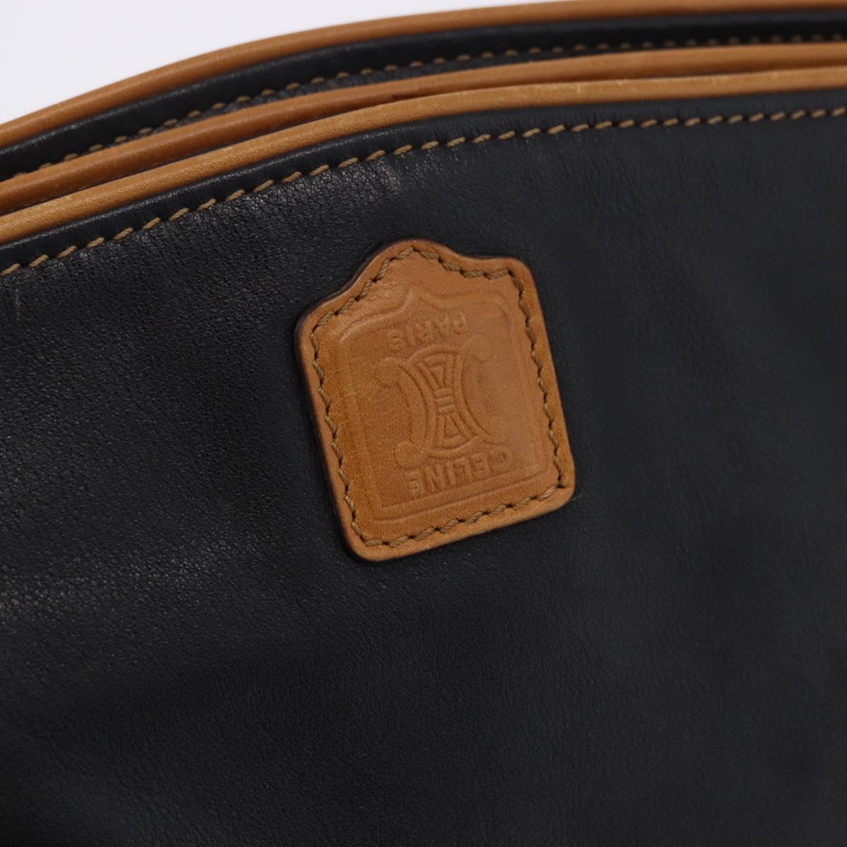 CELINE Shoulder Bag Leather Black Beige Auth ka5358