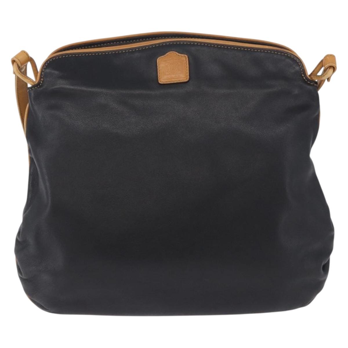 CELINE Shoulder Bag Leather Black Beige Auth ka5358