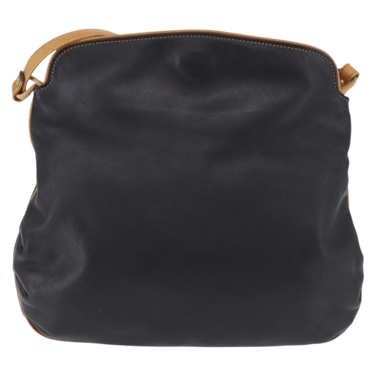 CELINE Shoulder Bag Leather Black Beige Auth ka5358