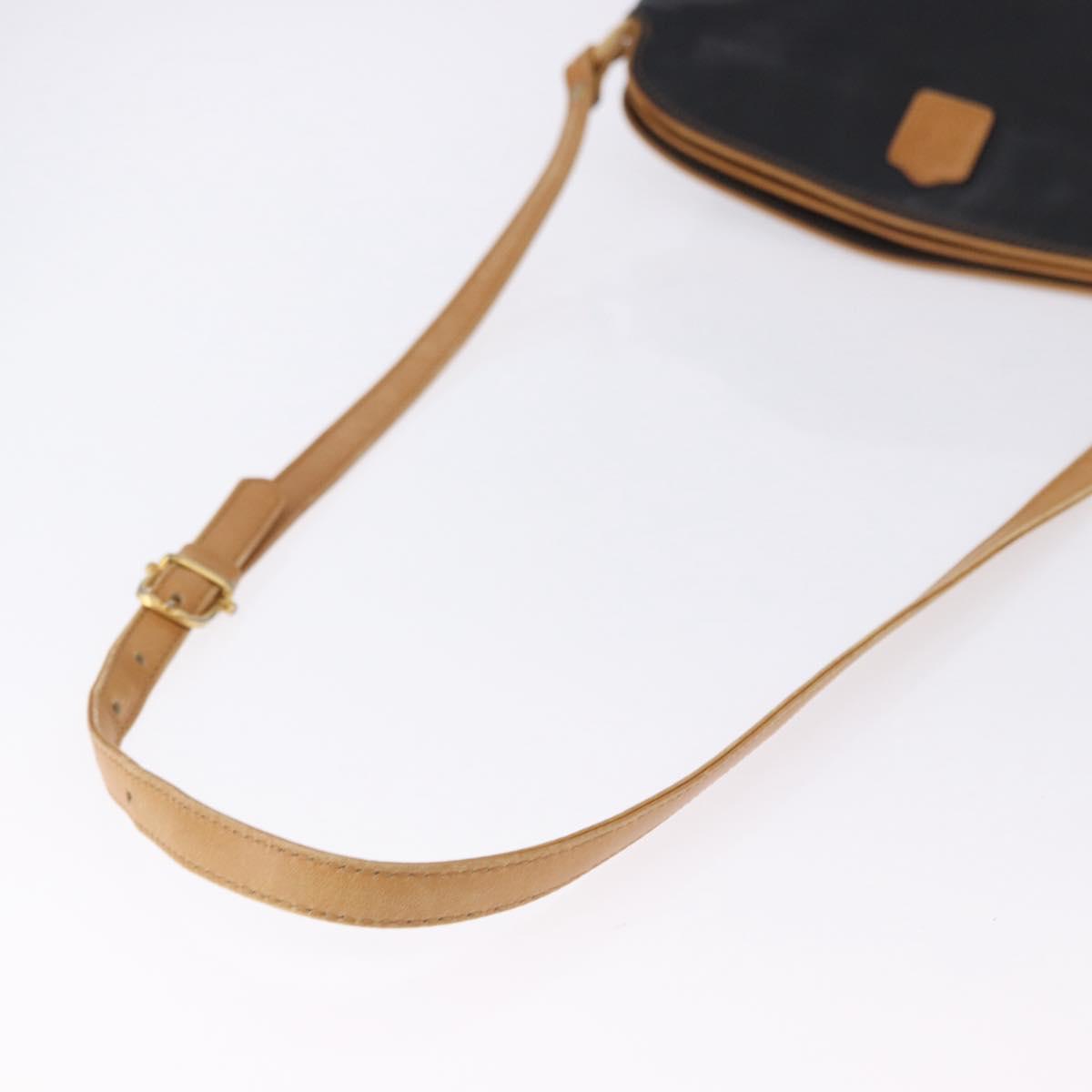 CELINE Shoulder Bag Leather Black Beige Auth ka5358