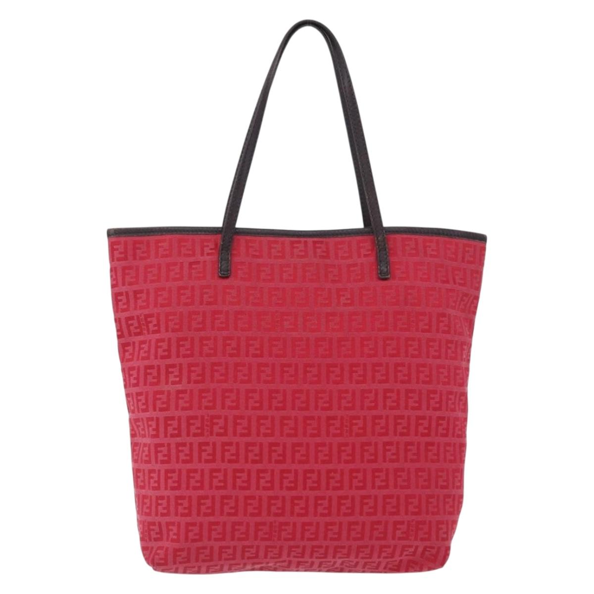 FENDI Zucchino Canvas Tote Bag Red Brown 8BH074 Auth ka5359