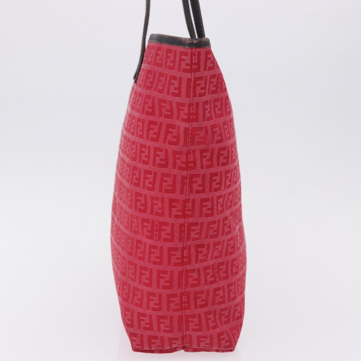 FENDI Zucchino Canvas Tote Bag Red Brown 8BH074 Auth ka5359