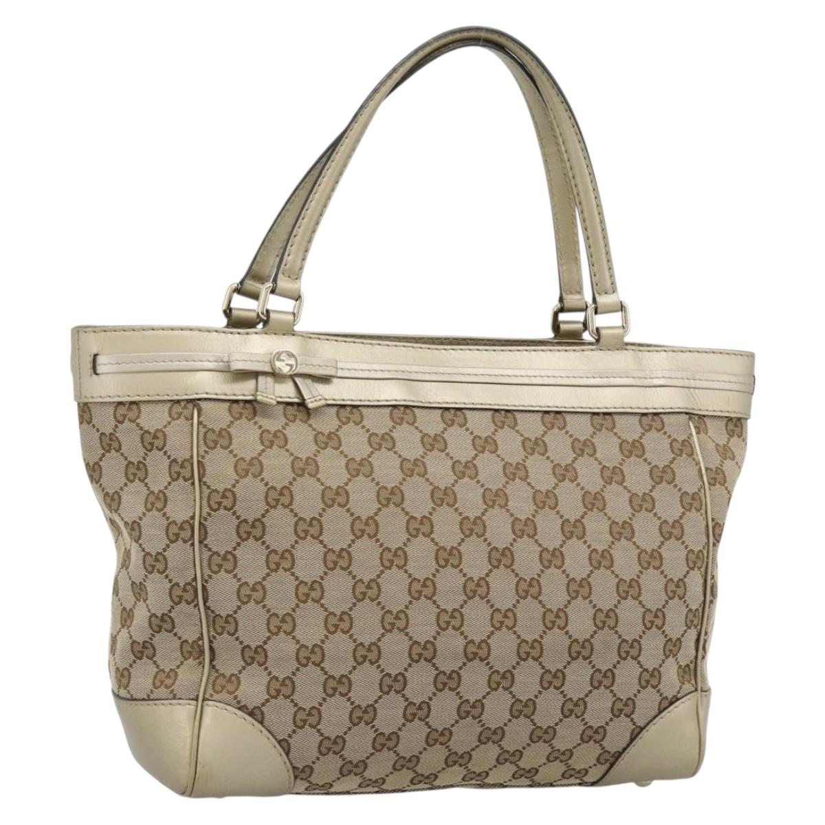 GUCCI GG Canvas Hand Bag Beige Gold Tone 257061 Auth ka5360V
