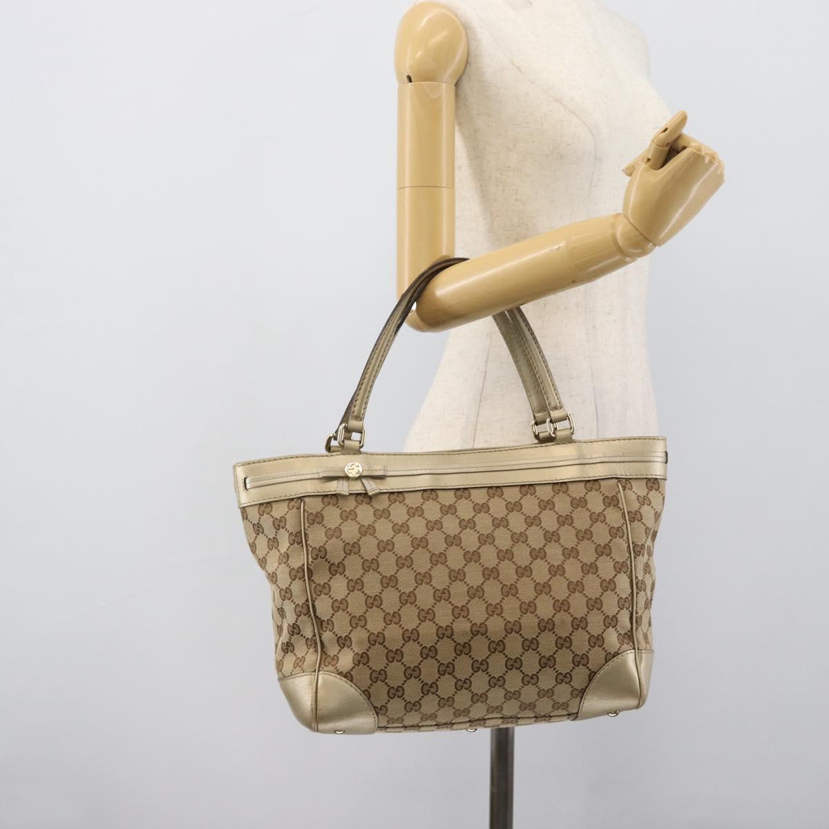 GUCCI GG Canvas Hand Bag Beige Gold Tone 257061 Auth ka5360V