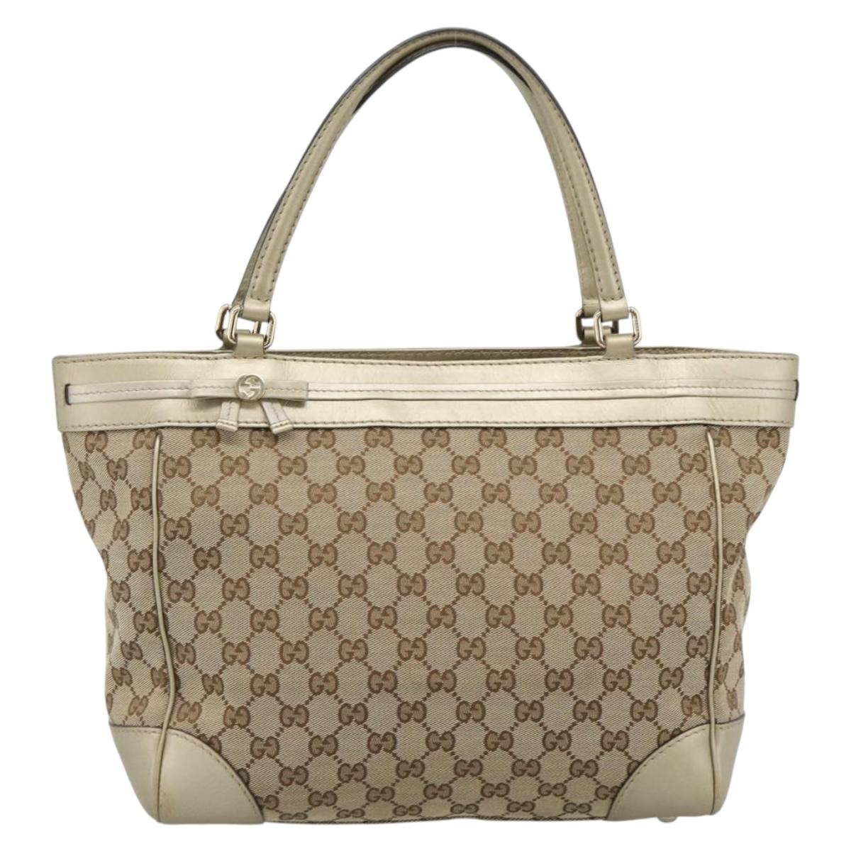 GUCCI GG Canvas Hand Bag Beige Gold Tone 257061 Auth ka5360V