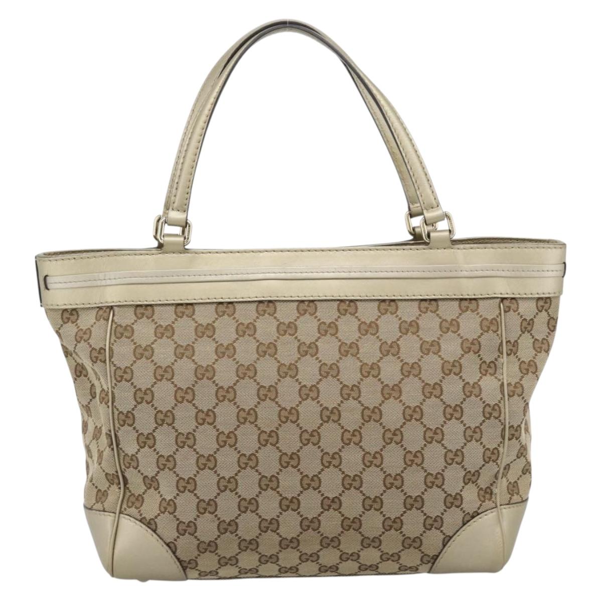GUCCI GG Canvas Hand Bag Beige Gold Tone 257061 Auth ka5360V