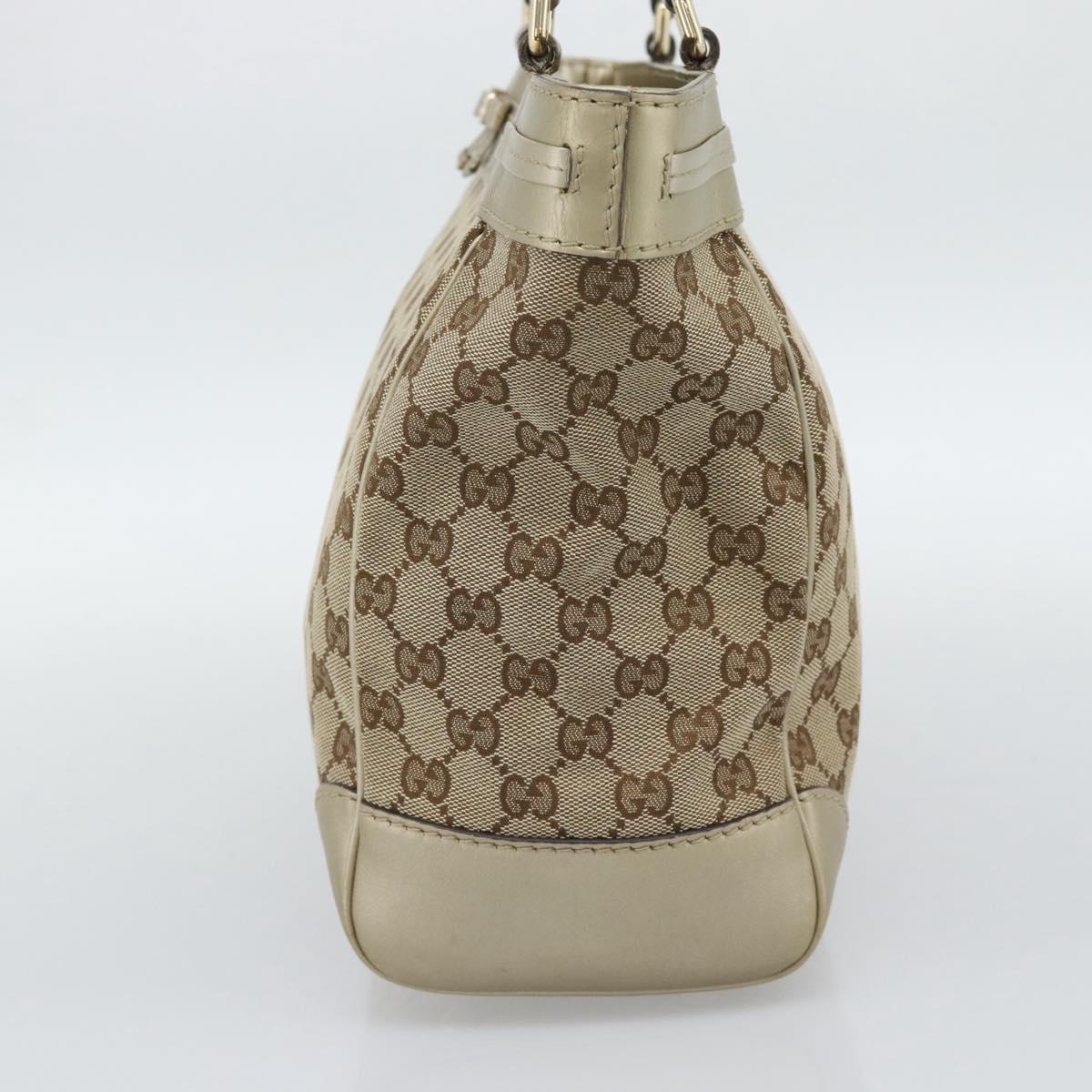 GUCCI GG Canvas Hand Bag Beige Gold Tone 257061 Auth ka5360V