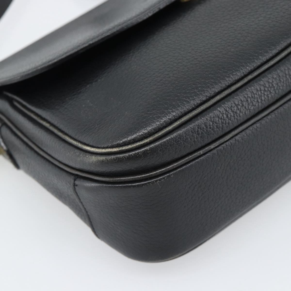 Burberrys Shoulder Bag Leather Black Gold Tone Auth ka5370