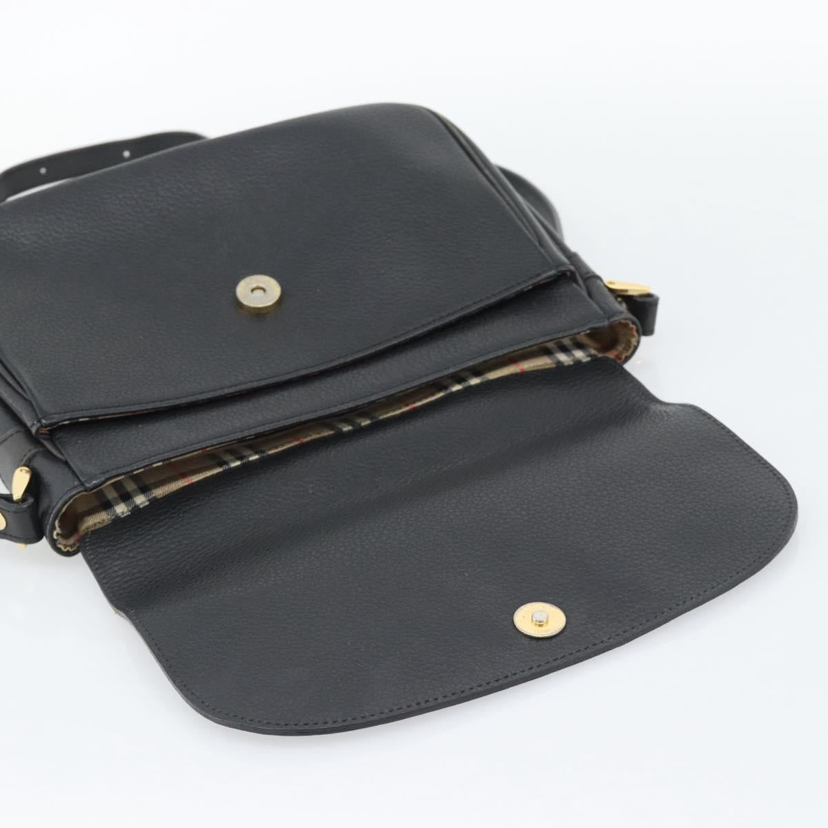 Burberrys Shoulder Bag Leather Black Gold Tone Auth ka5370