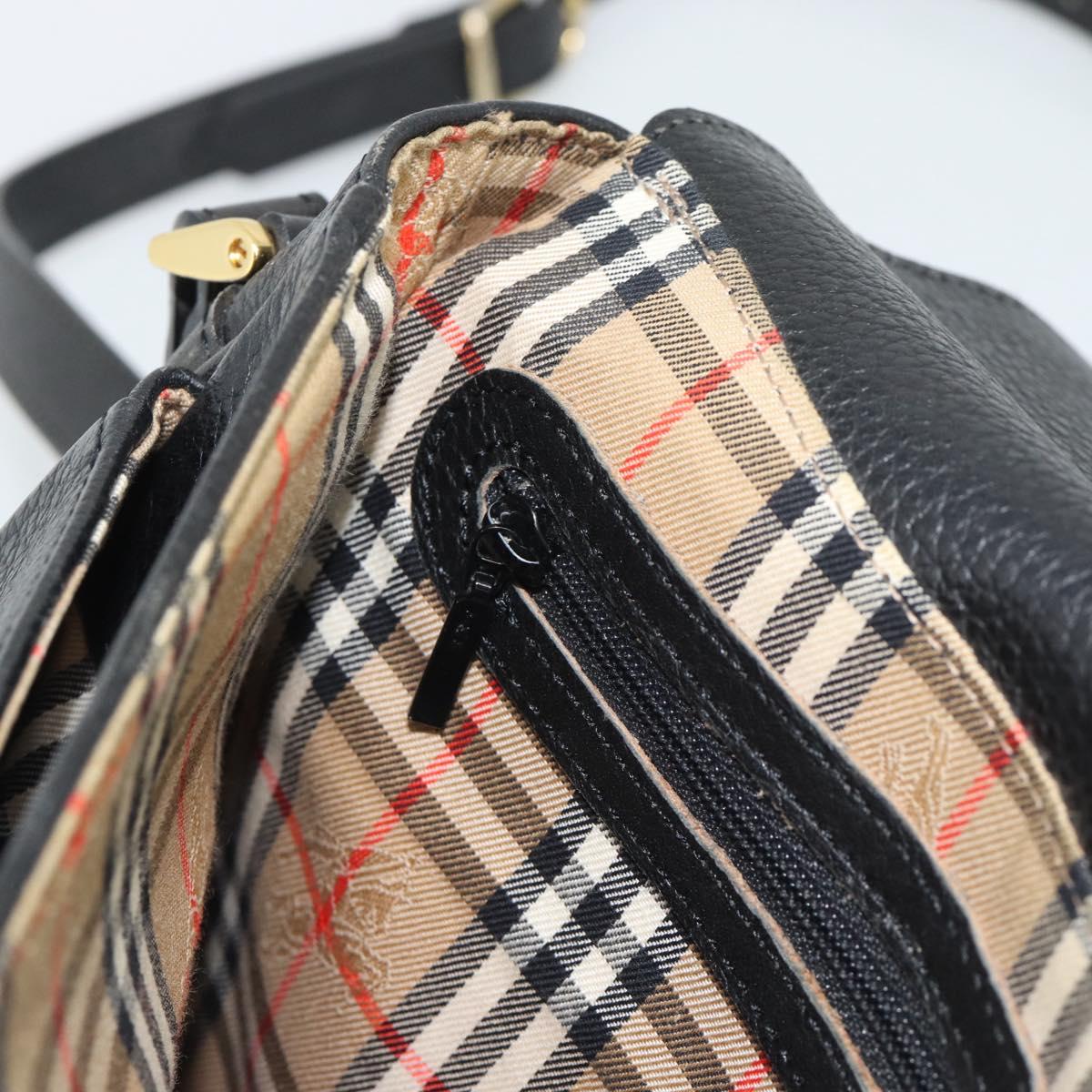 Burberrys Shoulder Bag Leather Black Gold Tone Auth ka5370