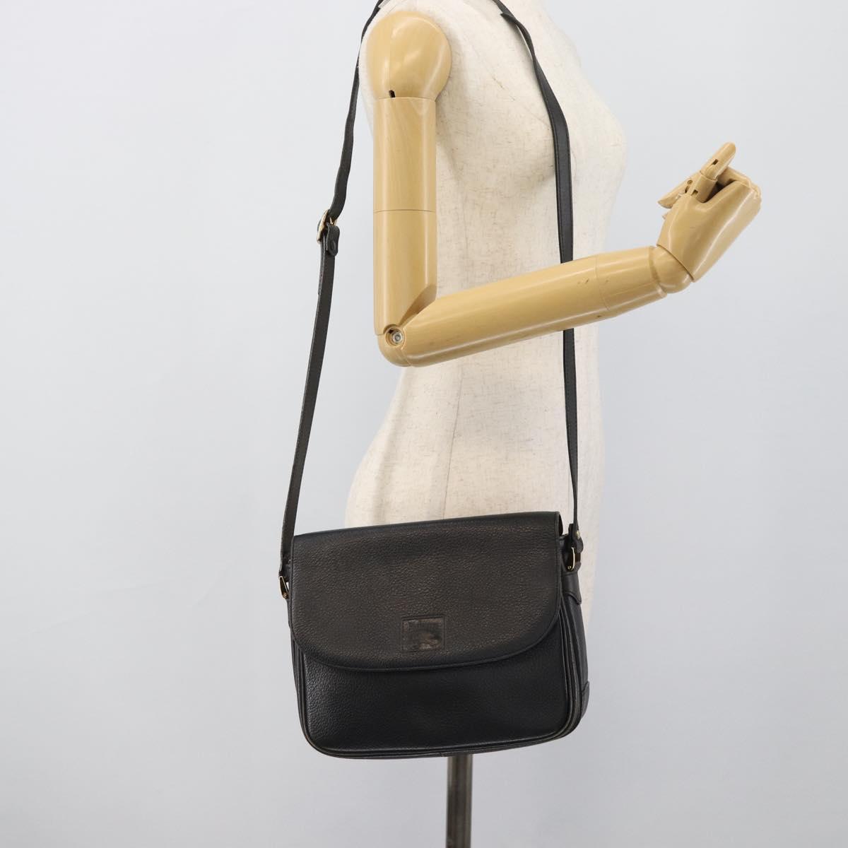 Burberrys Shoulder Bag Leather Black Gold Tone Auth ka5370