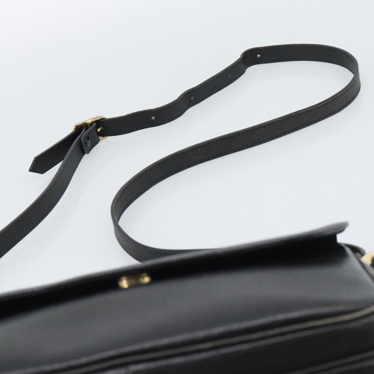 Burberrys Shoulder Bag Leather Black Gold Tone Auth ka5370