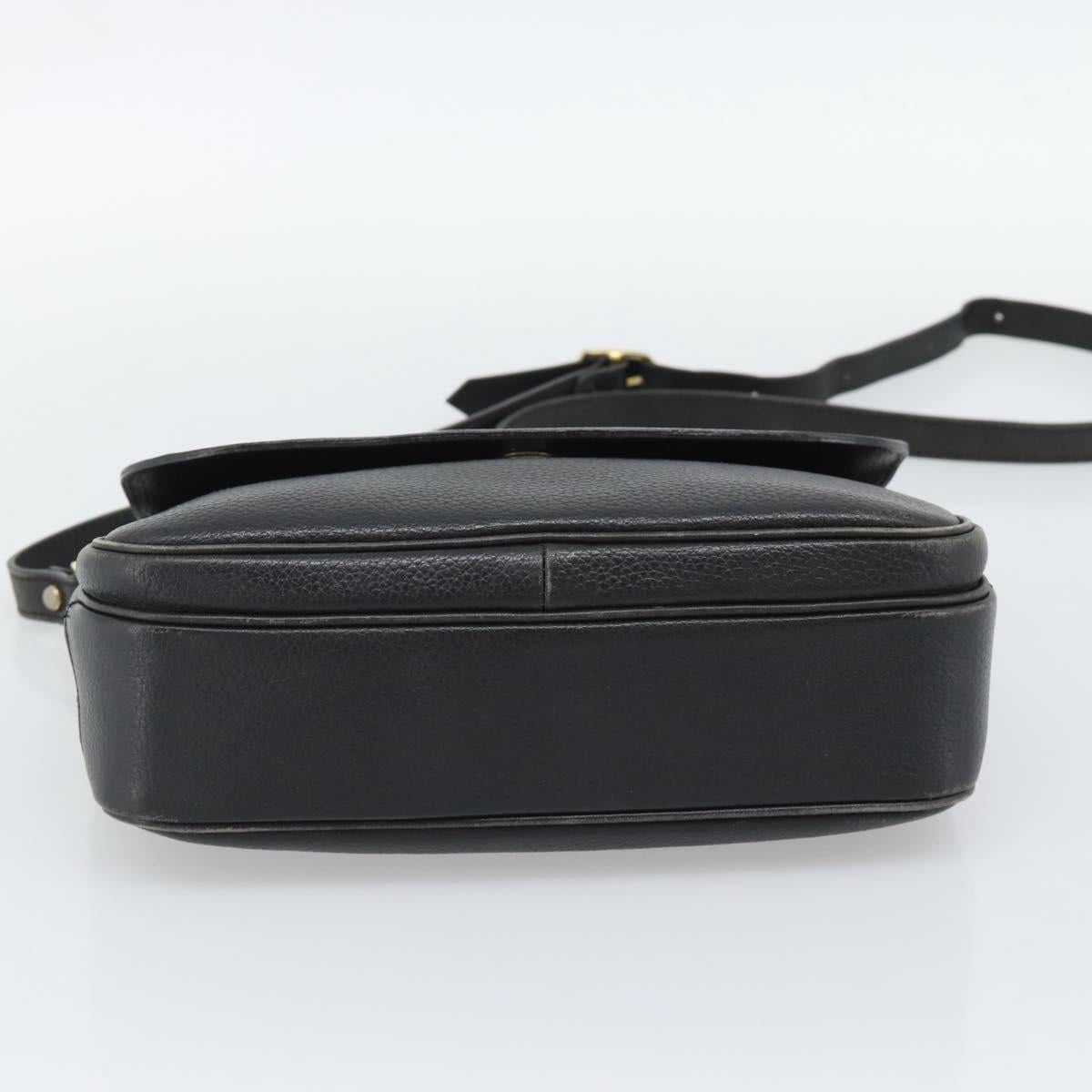 Burberrys Shoulder Bag Leather Black Gold Tone Auth ka5370