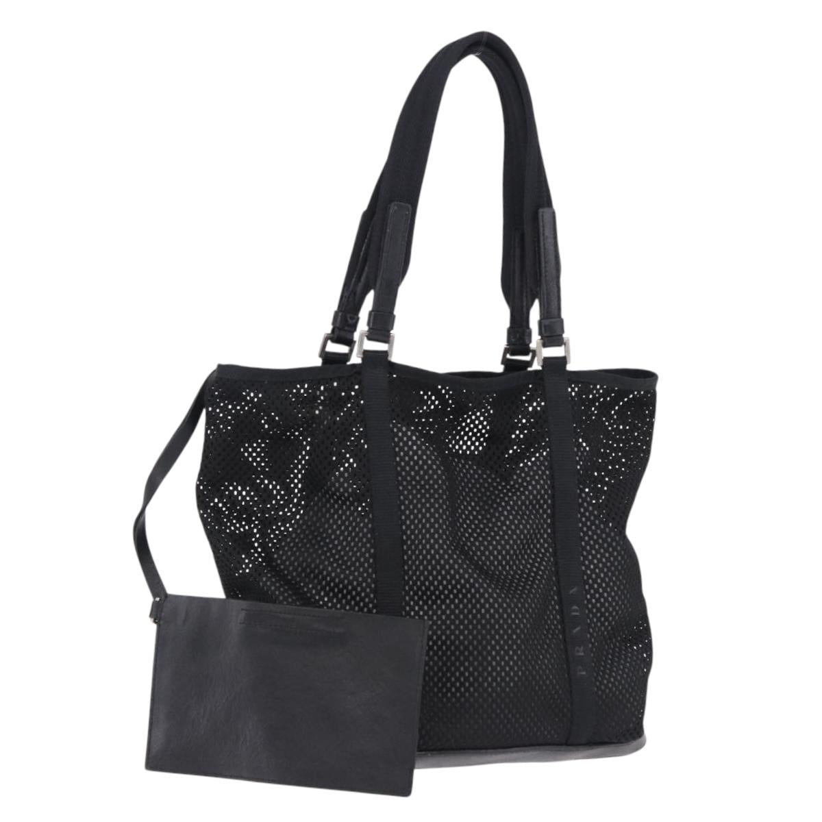 PRADA Hand Bag Canvas Black Silver Auth ka5371
