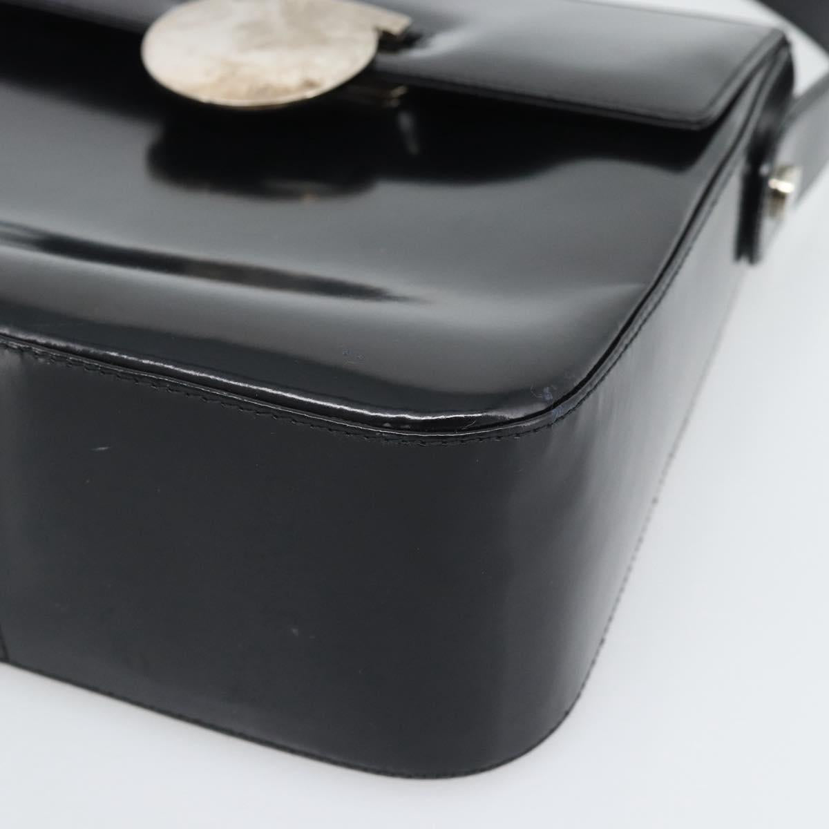 Salvatore Ferragamo Patent Hand Bag Black Silver Auth ka5372