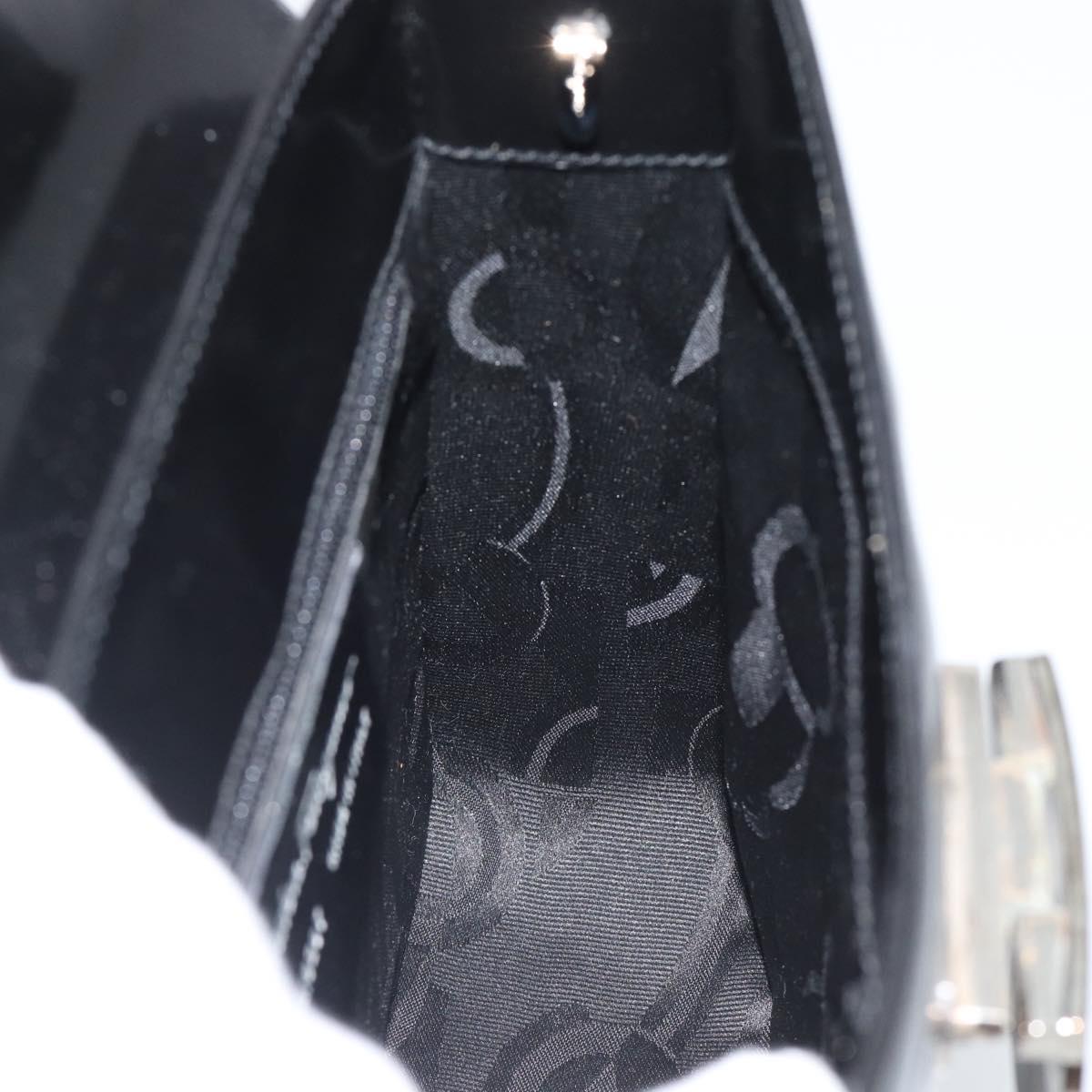 Salvatore Ferragamo Patent Hand Bag Black Silver Auth ka5372
