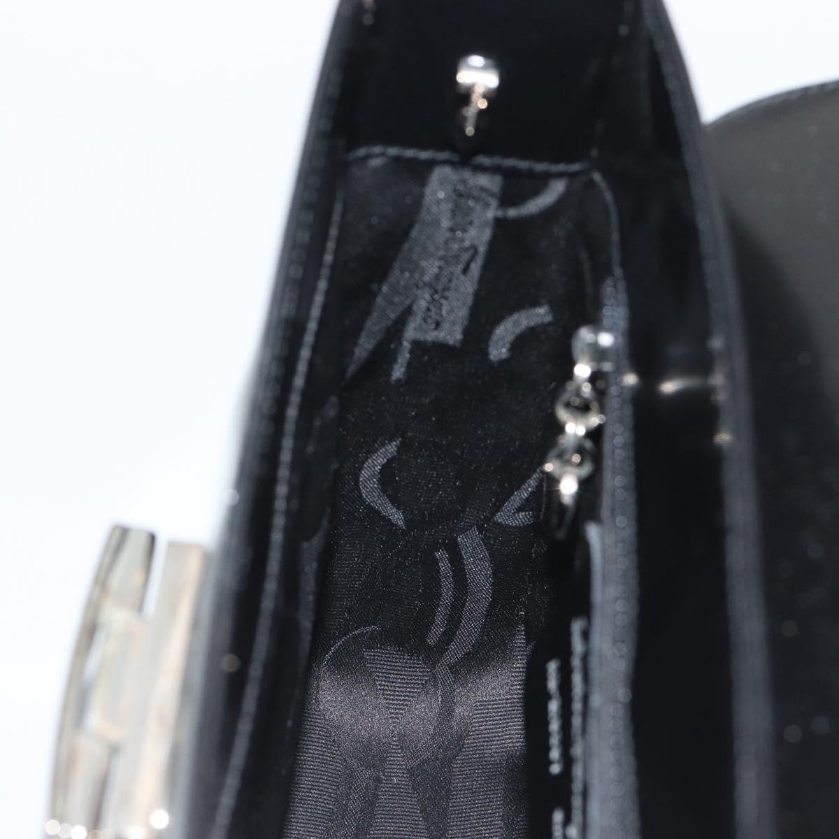 Salvatore Ferragamo Patent Hand Bag Black Silver Auth ka5372