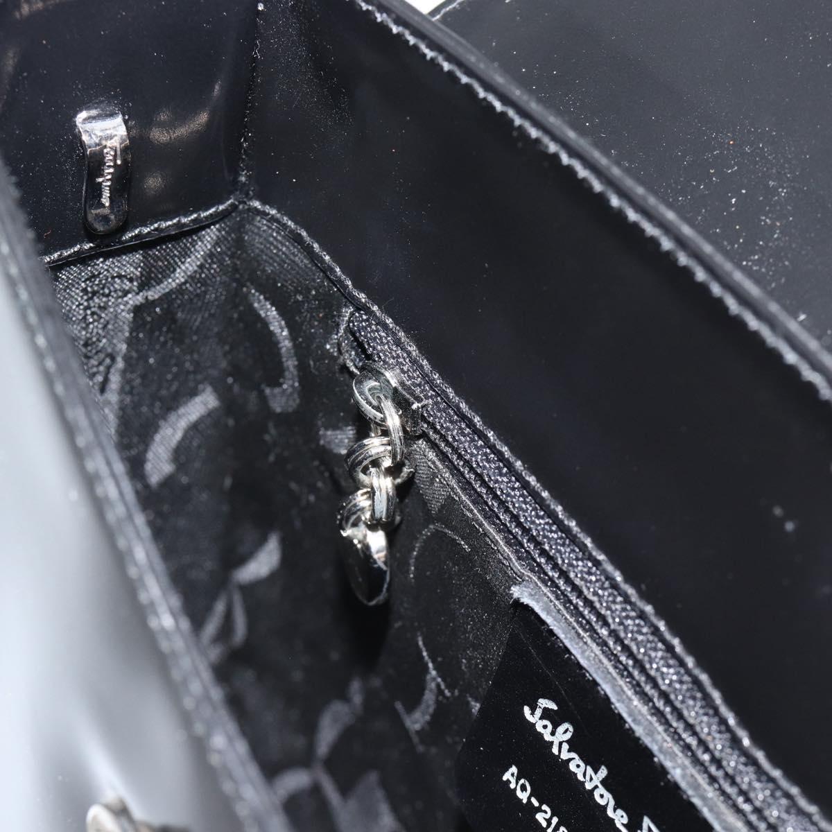 Salvatore Ferragamo Patent Hand Bag Black Silver Auth ka5372
