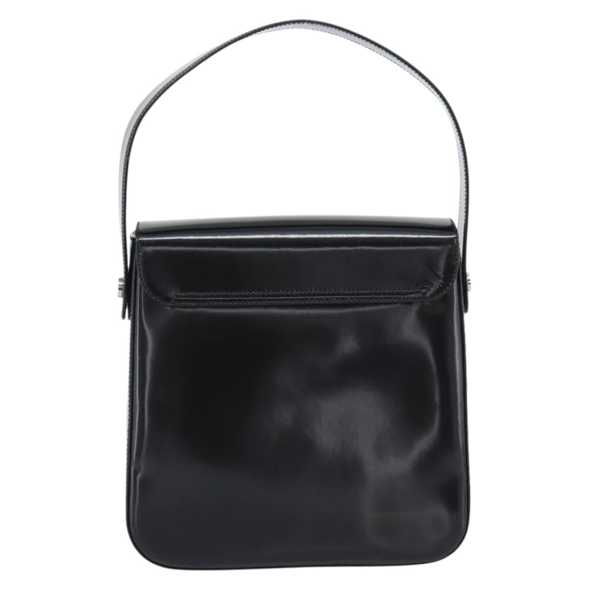 Salvatore Ferragamo Patent Hand Bag Black Silver Auth ka5372