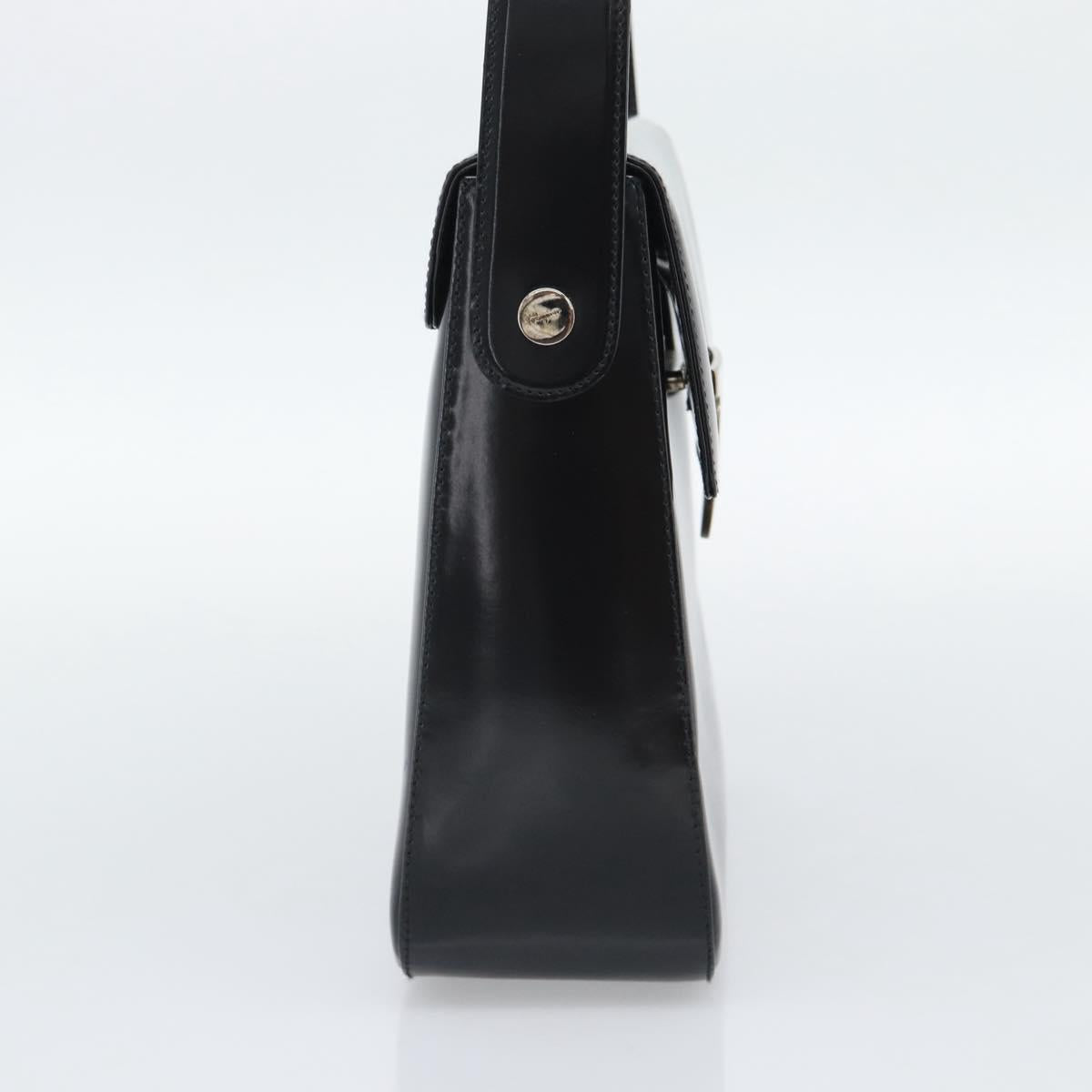 Salvatore Ferragamo Patent Hand Bag Black Silver Auth ka5372
