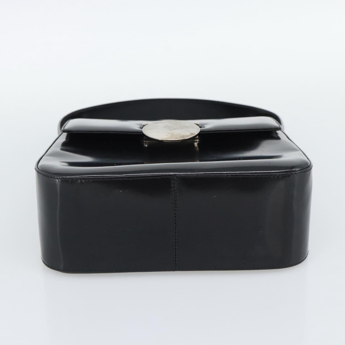 Salvatore Ferragamo Patent Hand Bag Black Silver Auth ka5372